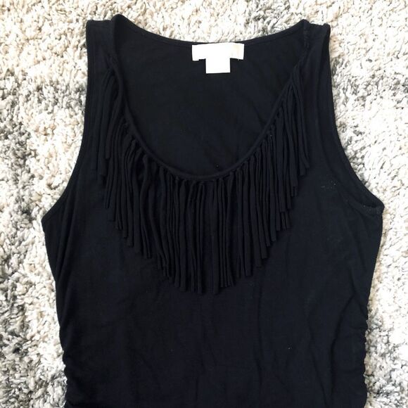Michael Kors Tops - Michael Kors Black Fringe Neck Sleeveless Stretch Top S